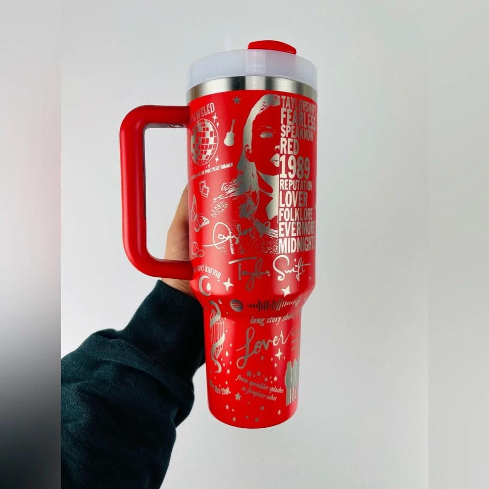 Stanley 40oz Tumbler Red Lava Tylor Swift Engraved - Picture 5 of 9